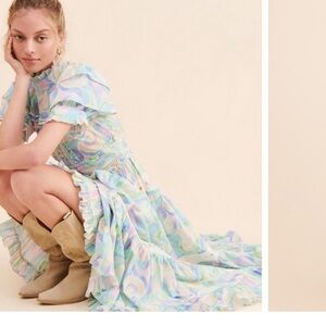 Anthropologie‎ Love And Liberation Tiered Puff-Sleeve Maxi Dress